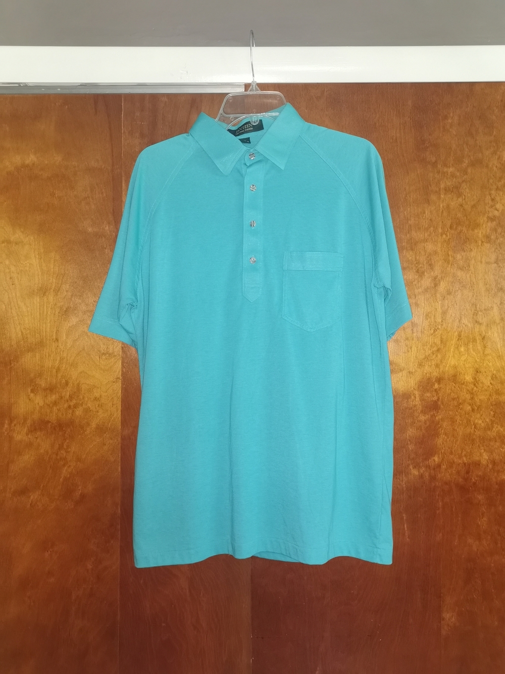 Vintage JANTZEN NATURAL TOUCH Men Polo Shirt Turquoise Large Size